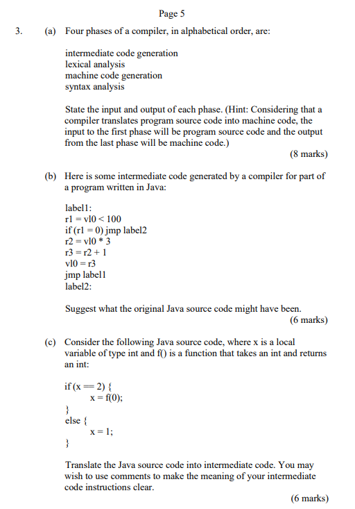 3 3 Page 5 A Four Phases Of A Compiler In Alphabetical Order Are Intermediate Code Generation Lexical Analysis Mac 1