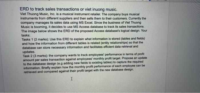 Erd To Track Sales Transactions Or Viet Inuong Music Viet Thuong Music Inc Is A Musical Instrument Retailer The Comp 1