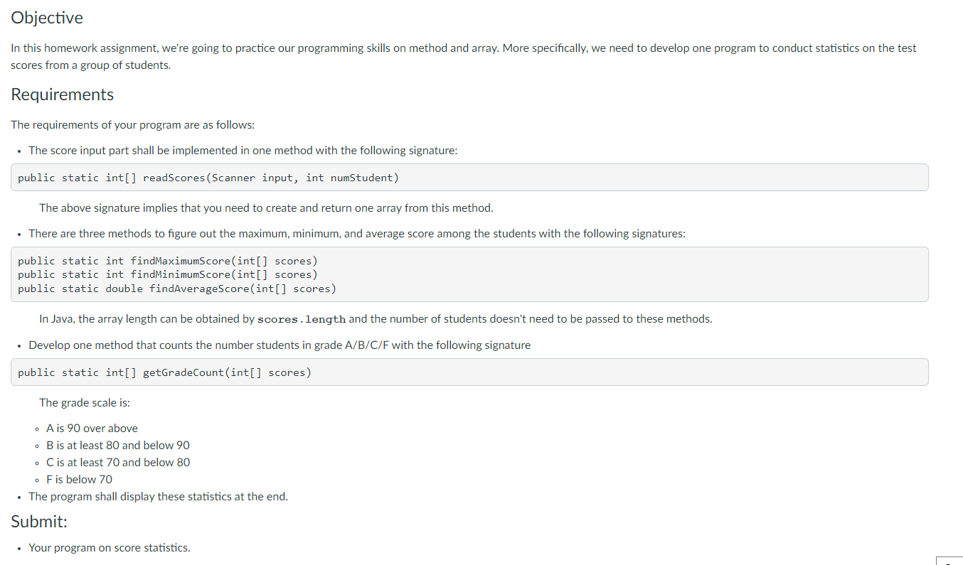 Objective In This Homework Assignment We Re Going To Practice Our Programming Skills On Method And Array More Specific 1