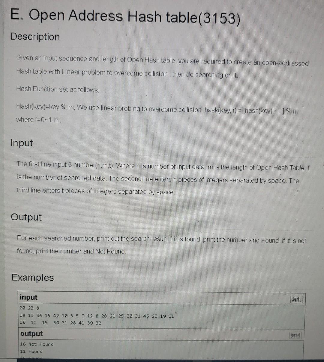 E Open Address Hash Table 3153 Description Given An Input Sequence And Length Of Open Hash Table You Are Required To 1