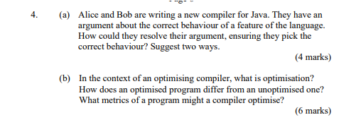 A Alice And Bob Are Writing A New Compiler For Java They Have An Argument About The Correct Behaviour Of A Feature Of 1