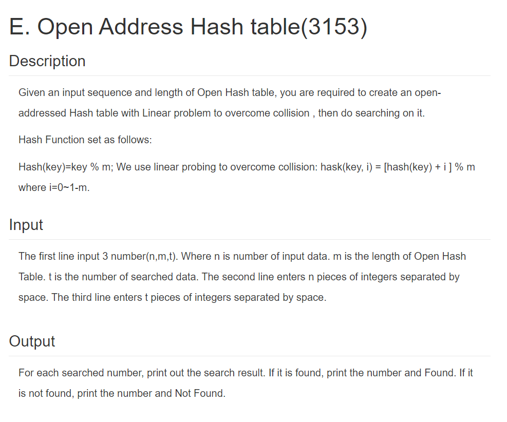 E Open Address Hash Table 3153 Description Given An Input Sequence And Length Of Open Hash Table You Are Required To 1