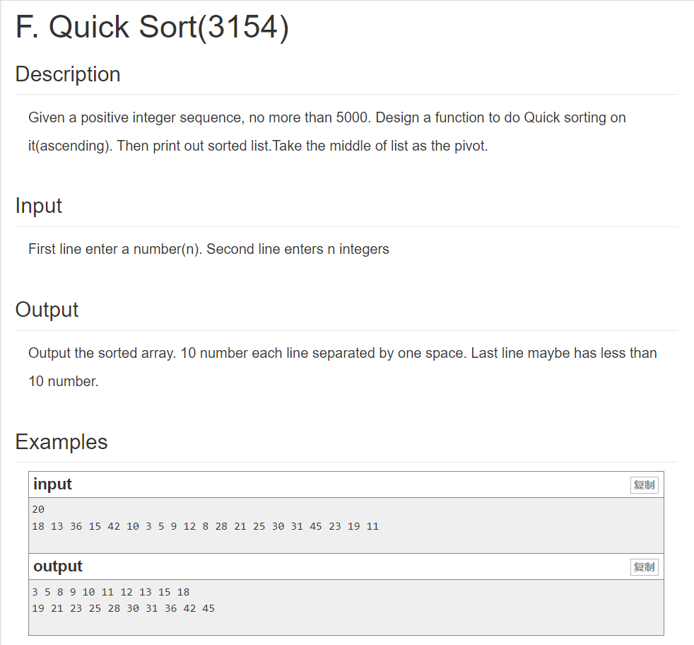 F Quick Sort 3154 Description Given A Positive Integer Sequence No More Than 5000 Design A Function To Do Quick Sort 1