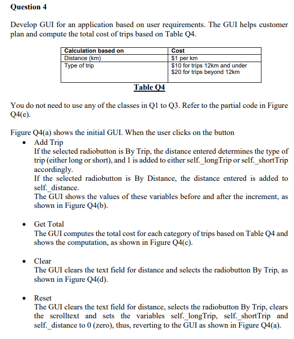 Question 4 Develop Gui For An Application Based On User Requirements The Gui Helps Customer Plan And Compute The Total 1