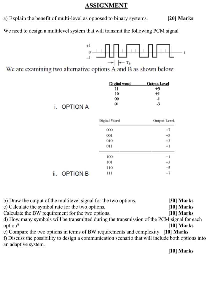 Assignment A Explain The Benefit Of Multi Level As Opposed To Binary Systems 20 Marks We Need To Design A Multilevel 1