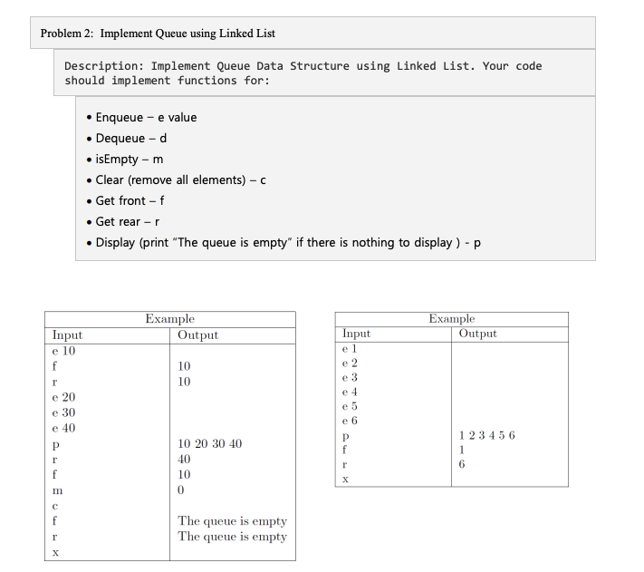 Problem 2 Implement Queue Using Linked List Description Implement Queue Data Structure Using Linked List Your Code Sh 1