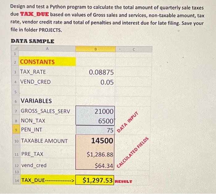 Design And Test A Python Program To Calculate The Total Amount Of Quarterly Sale Taxes Due Tax Due Based On Values Of Gr 1