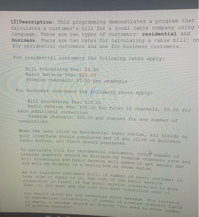 2 Description This Programming Demonstrates A Program That Calculates A Customer S Bill For A Local Cable Company Usi 1