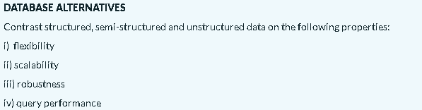 Database Alternatives Contrast Structured Semi Structured And Unstructured Data On The Following Properties I Flexibi 1