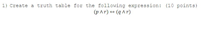1 Create A Truth Table For The Following Expression 10 Points Par Qar 2 Use The Rules Of Logical Inference M 1