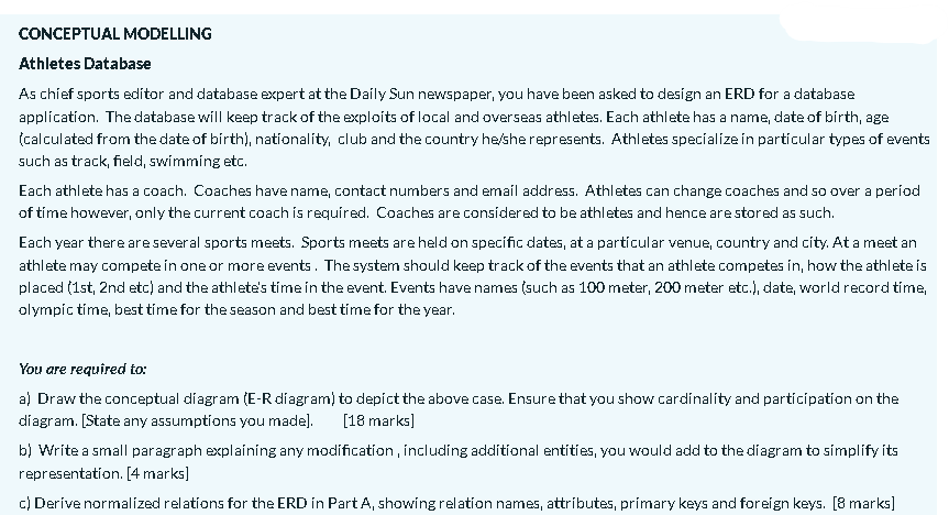 Conceptual Modelling Athletes Database As Chief Sports Editor And Database Expert At The Daily Sun Newspaper You Have B 1