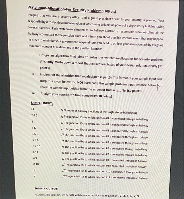 Watchman Allocation For Security Problem 100 Pts Imagine That You Are A Security Officer And A Guest President S Visi 1