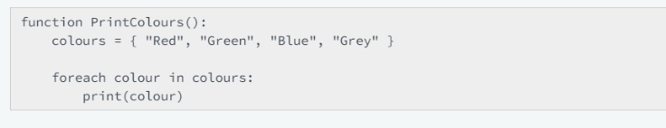 Function Printcolours Colours Red Green Blue Grey Foreach Colour In Colours Print Colour 1