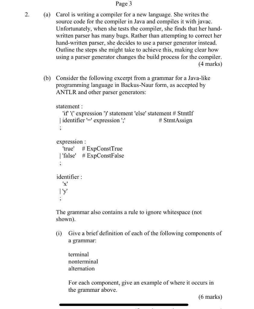 Page 3 2 A Carol Is Writing A Compiler For A New Language She Writes The Source Code For The Compiler In Java And Co 1