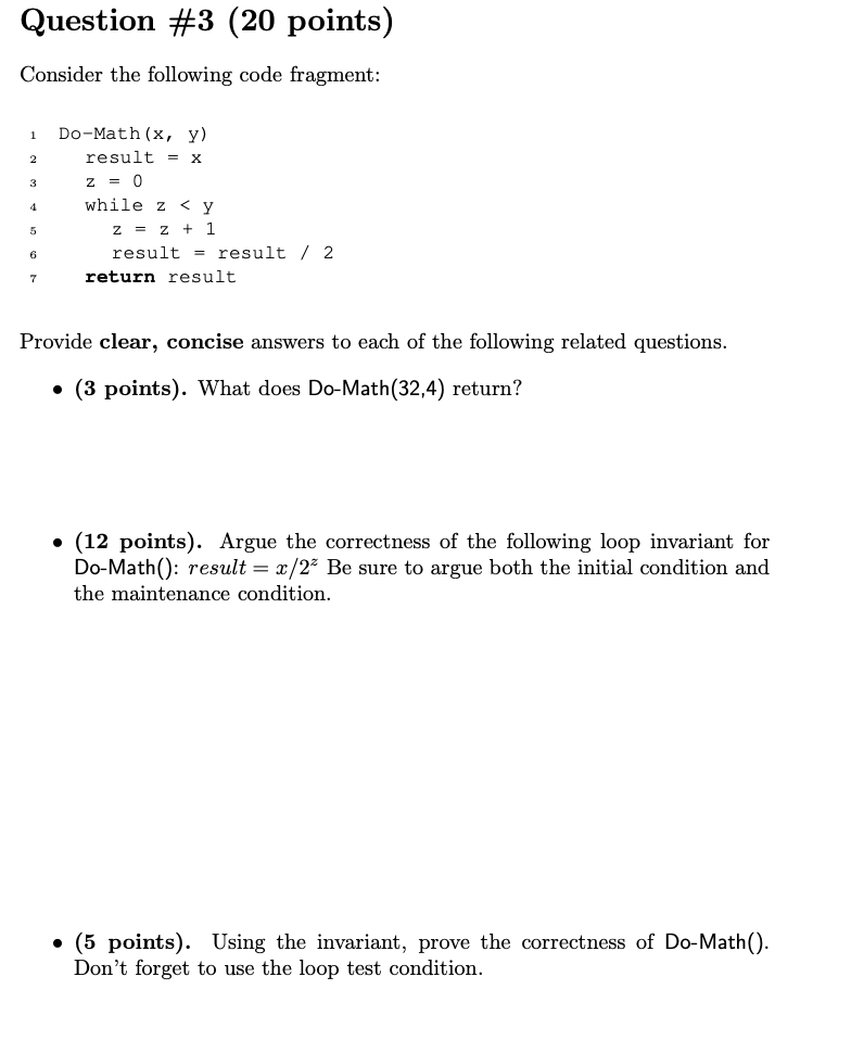 Question 3 20 Points Consider The Following Code Fragment 1 2 X 3 Do Math X Y Result Z 0 While Z Y Z Z 1 Re 1