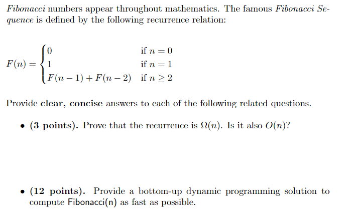 Fibonacci Numbers Appear Throughout Mathematics The Famous Fibonacci Se Quence Is Defined By The Following Recurrence 1