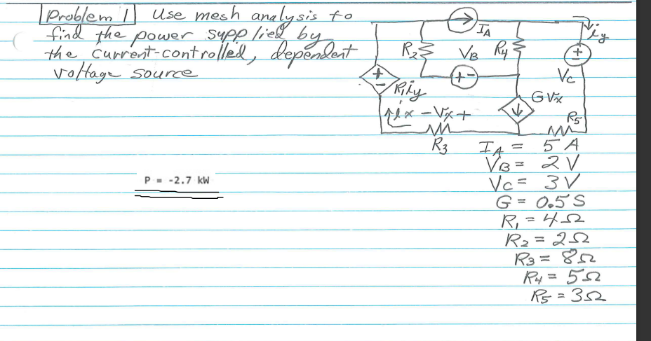 Problemuse Mesh Analysis To Find The Power Supplied By The Current Controlled Dependent Voltage Source Ta R 3 Vb R4 1