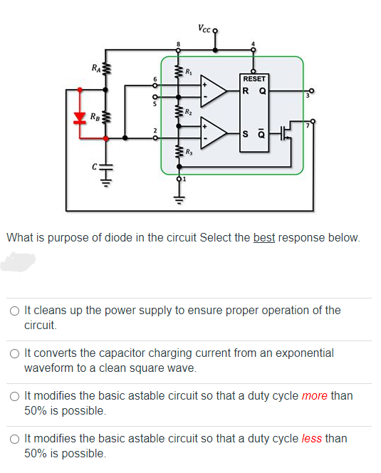 Vcco Re R 16 On Reset Rq R3 Rb W Ww Wo No Is Re Hh1 What Is Purpose Of Diode In The Circuit Select The Best Response Be 1