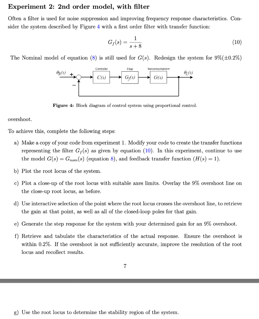 Experiment 2 2nd Order Model With Filter Often A Filter Is Used For Noise Suppression And Improving Frequency Response 1