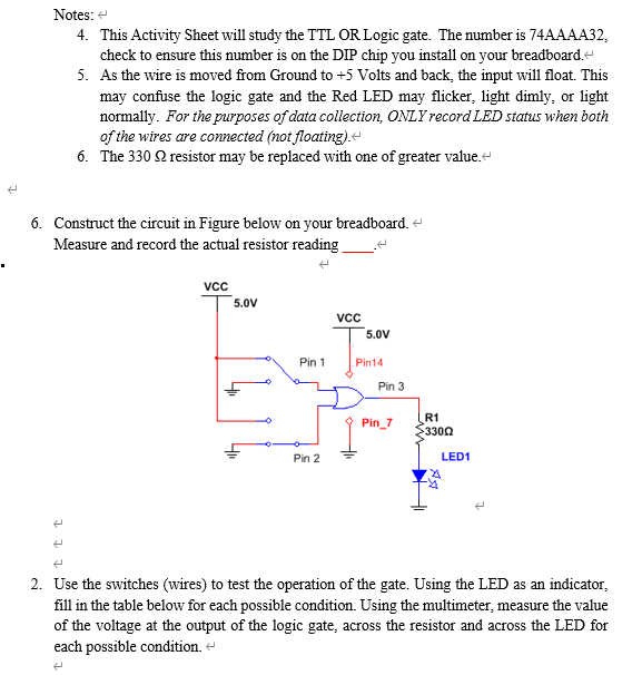 Notes 4 This Activity Sheet Will Study The Ttl Or Logic Gate The Number Is 74aaaa32 Check To Ensure This Number Is O 1