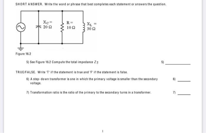 Short Answer Write The Word Or Phrase That Best Completes Each Statement Or Answers The Question Xc 200 R 1002 Xl 30 1