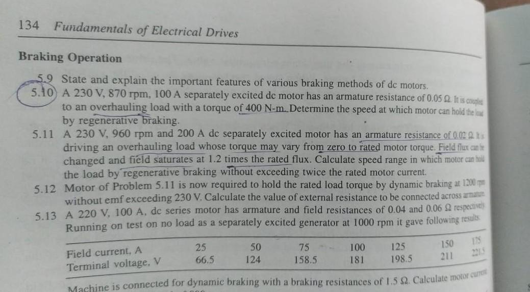 134 Fundamentals Of Electrical Drives Braking Operation 5 9 State And Explain The Important Features Of Various Braking 1