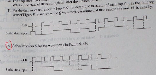The Sequence What Is The State Of The Shift Register After Three Cloc 5 For The Data Input And Clock In Figure 9 48 De 1