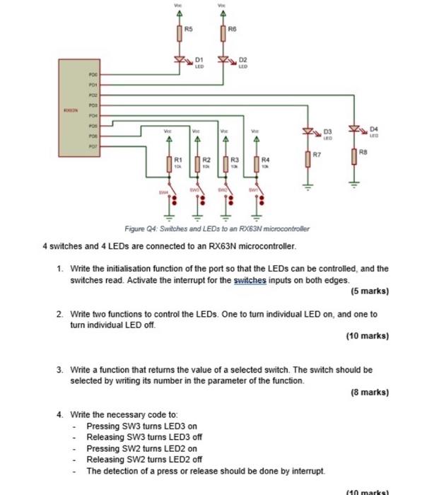 Rs Rs Ee D2 Led Led 00 Po Po Pos Po V Ds Led 04 Leo R7 Rs Ri R3 R2 10 W Figure 04 Switches And Leds To An Rx63n Microco 1