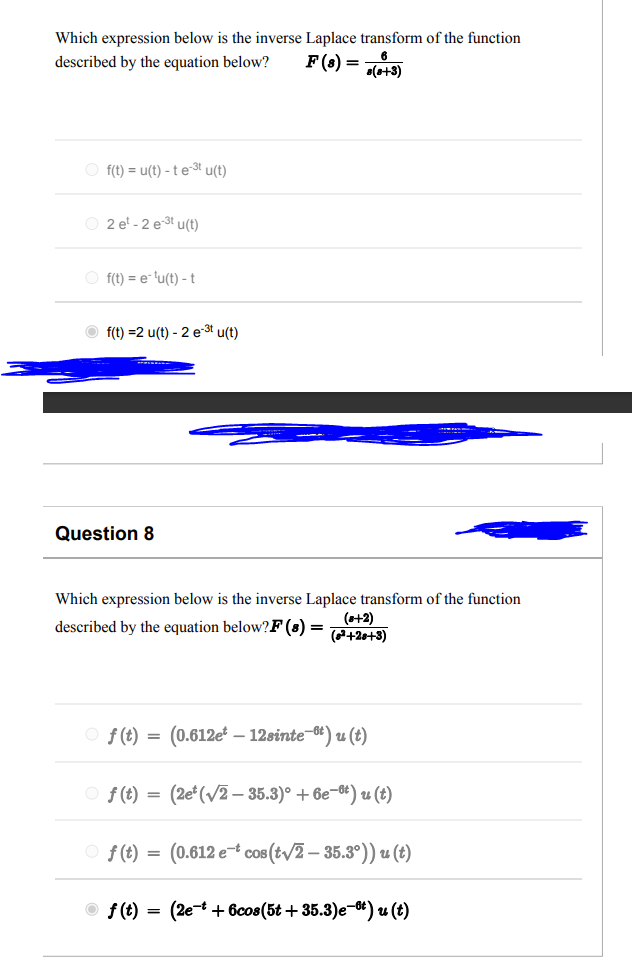 Which Expression Below Is The Inverse Laplace Transform Of The Function Described By The Equation Below F 8 3 F T 1