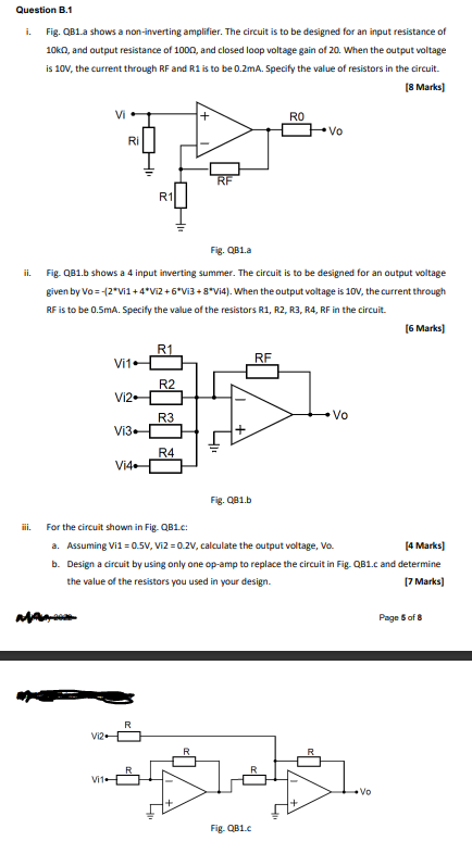 I A Question B 1 Fig Qb1 A Shows A Non Inverting Amplifier The Circuit Is To Be Designed For An Input Resistance Of 1 1