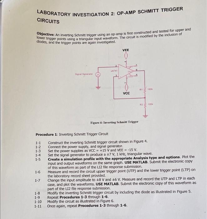 Laboratory Investigation 2 Op Amp Schmitt Trigger Circuits Objective An Inverting Schmitt Trigger Using An Op Amp Is F 1