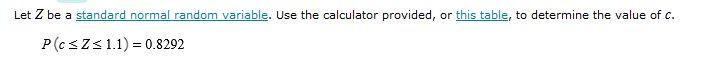 Let Z Be A Standard Normal Random Variable Use The Calculator Provided Or This Table To Determine The Value Of C P C 1