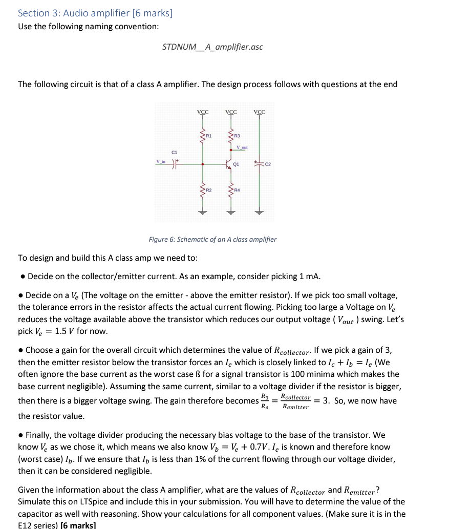 Section 3 Audio Amplifier 6 Marks Use The Following Naming Convention Stdnum A Amplifier Asc The Following Circuit I 1