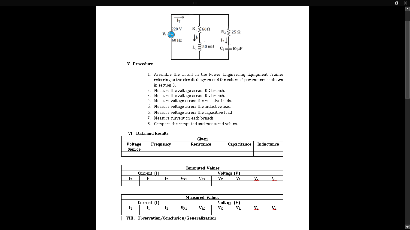 0 X It R36092 220 V Vs 160 Hz R23252 12 11 10uf L 350 Mh V Procedure 1 Assemble The Circuit In The Power Engineering E 1