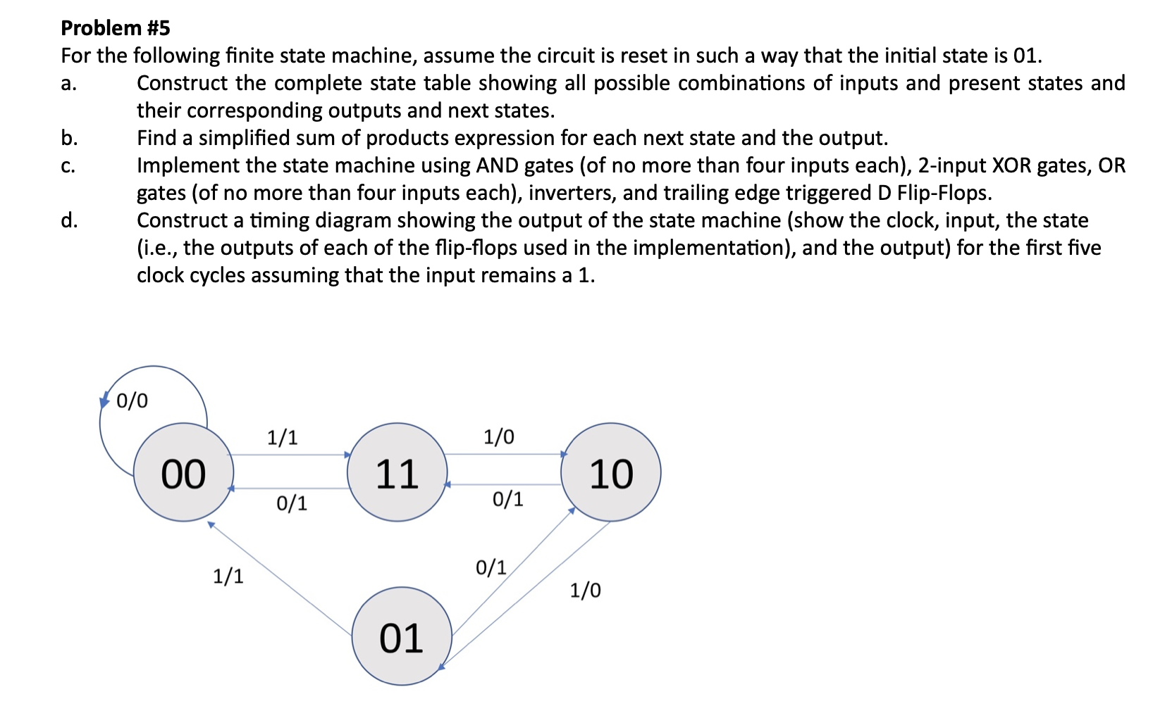 A Problem 5 For The Following Finite State Machine Assume The Circuit Is Reset In Such A Way That The Initial State I 1