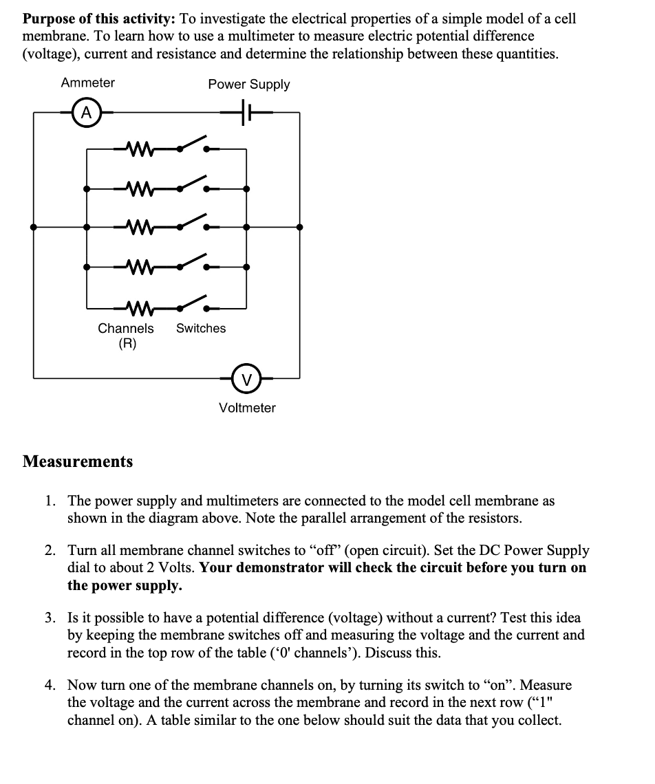 Purpose Of This Activity To Investigate The Electrical Properties Of A Simple Model Of A Cell Membrane To Learn How To 1