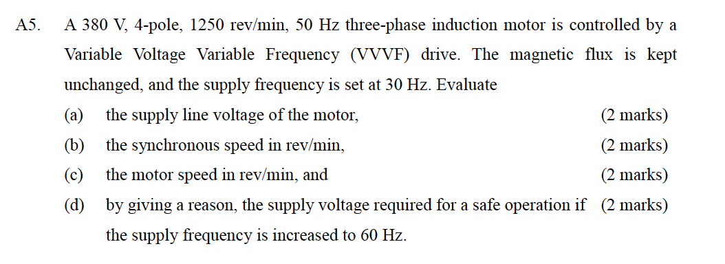 A5 A 380 V 4 Pole 1250 Rev Min 50 Hz Three Phase Induction Motor Is Controlled By A Variable Voltage Variable Freque 1