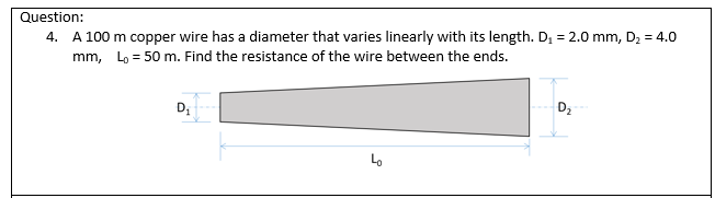 Question 4 A 100 M Copper Wire Has A Diameter That Varies Linearly With Its Length D 2 0 Mm D2 4 0 Mm L 50 M 1
