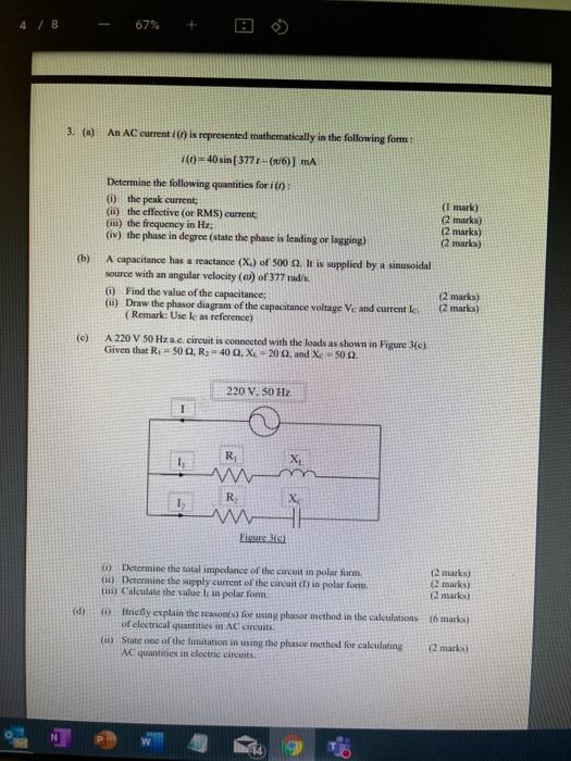 4 8 67 3 A An Ac Current Is Represented Mathematically In The Following Form 0 40 Sin 3777 1 6 Ma Determin 1