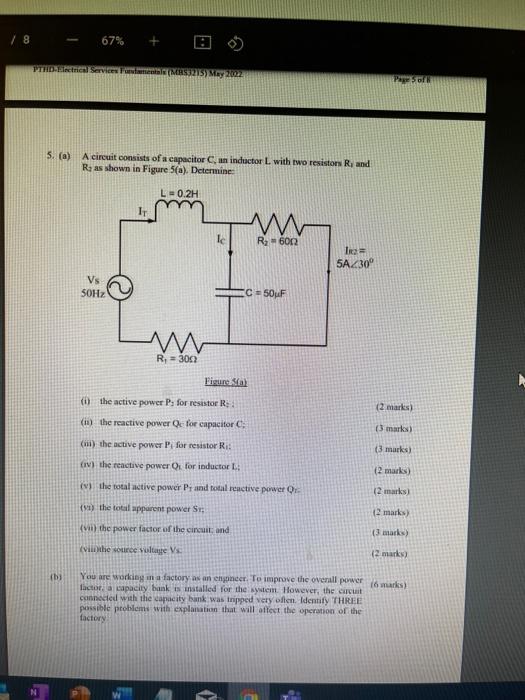 8 67 Ptd En Services Ms May 2012 Papo 5 A A Circuit Consists Of A Capacitor An Inductor L With Two Resistors R 1