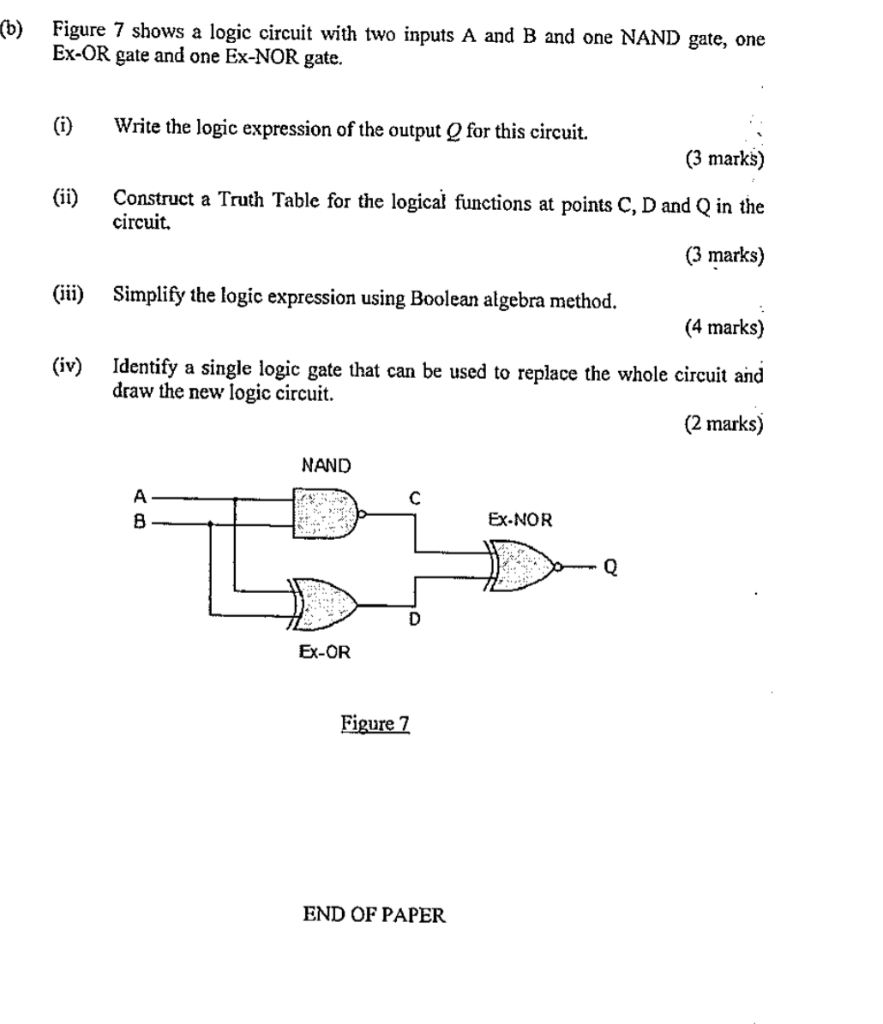 B Figure 7 Shows A Logic Circuit With Two Inputs A And B And One Nand Gate One Ex Or Gate And One Ex Nor Gate I Wr 1