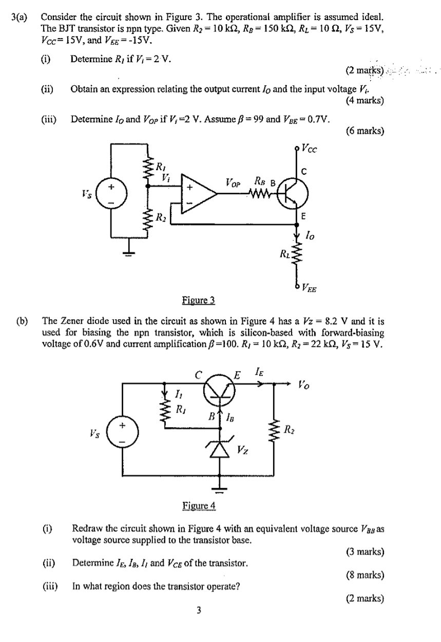 3 A Consider The Circuit Shown In Figure 3 The Operational Amplifier Is Assumed Ideal The Bjt Transistor Is Npn Type 1