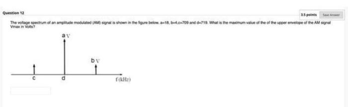 Question 12 35 Points The Volaqe Spectrum Of An Ampiade Modulated Aralaron In The Figure Below 18 Bodce 700 And 0 718 1