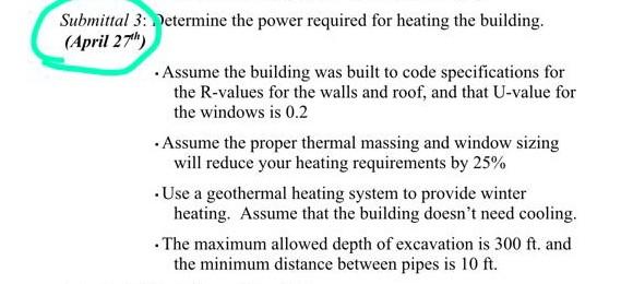 Submittal 3 Determine The Power Required For Heating The Building April 27 Assume The Building Was Built To Code S 1