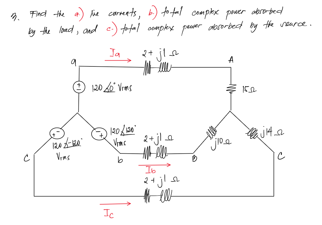 3 Find The A The Currents B To Tal Complex Power Absorbed B By The Load And Total Complex Pewer Absorbed By The 1
