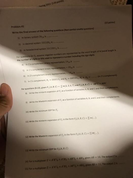 Garie 2012 120 Polatil 15 Points Problem Write The Answer Of The Following Questions Non Partial Credits Questiona 1
