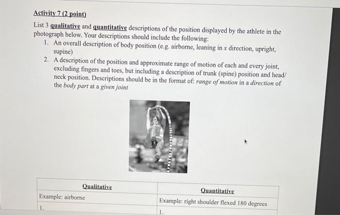 Activity 7 2 Point List 3 Qualitative And Quantitative Descriptions Of The Position Displayed By The Athlete In The Ph 1