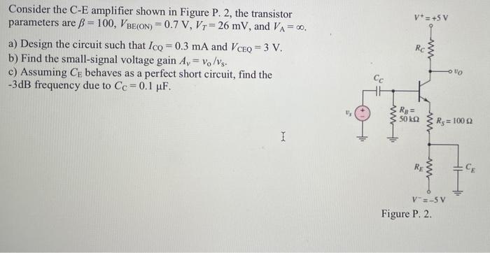 V 5 V Consider The C E Amplifier Shown In Figure P 2 The Transistor Parameters Are Ss 100 Vbe On 0 7 V Vr 26 1