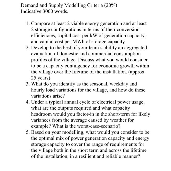 Demand And Supply Modelling Criteria 20 Indicative 3000 Words 1 Compare At Least 2 Viable Energy Generation And At 1