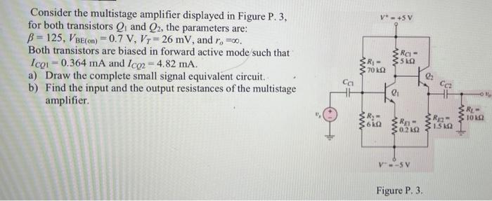V 5v Consider The Multistage Amplifier Displayed In Figure P 3 For Both Transistors Q And Q2 The Parameters Are B 1